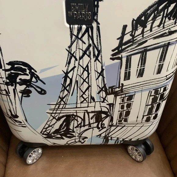 White Hard-Shell Emily in Paris Carry-On with Paris Sketch & Lavender Accents - Picture 8 of 16